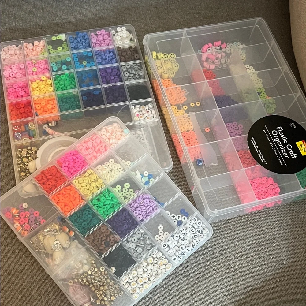 Assorted Clay and Plastic Beads plus Craft Organizers Set